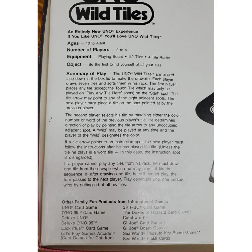 Vintage UNO Wild Tiles 1983 Strategy Board Game International Games